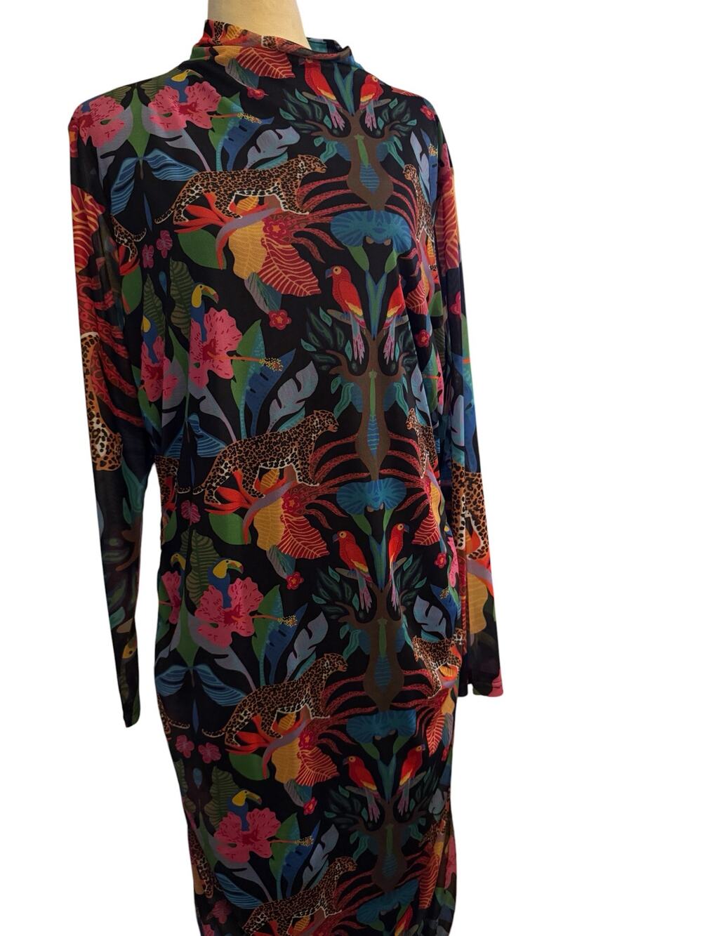 Ashley Stewart Tropical Jungle Print Mock Neck Dress, Leopard, Plus Size 18/20